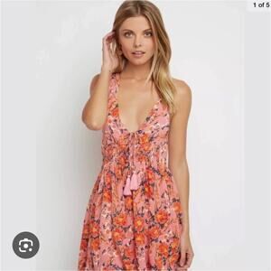Free People Washed Ashore Mini Dress XS Pink Floral Tasseled